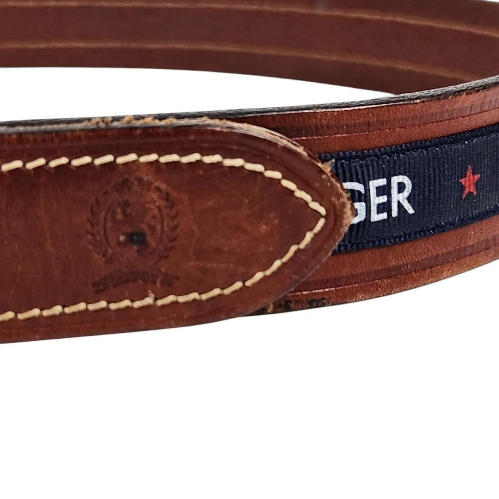 Tommy Hilfiger American Vintage Brown Leather Logo Belt 213210 Mens Size 34